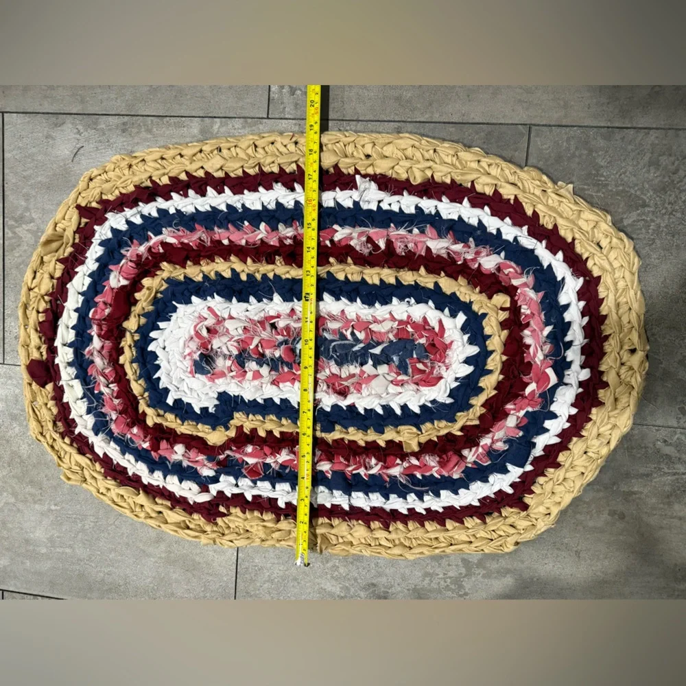 Handmade crocheted rug bathroom kitchen mat 19x28in oval